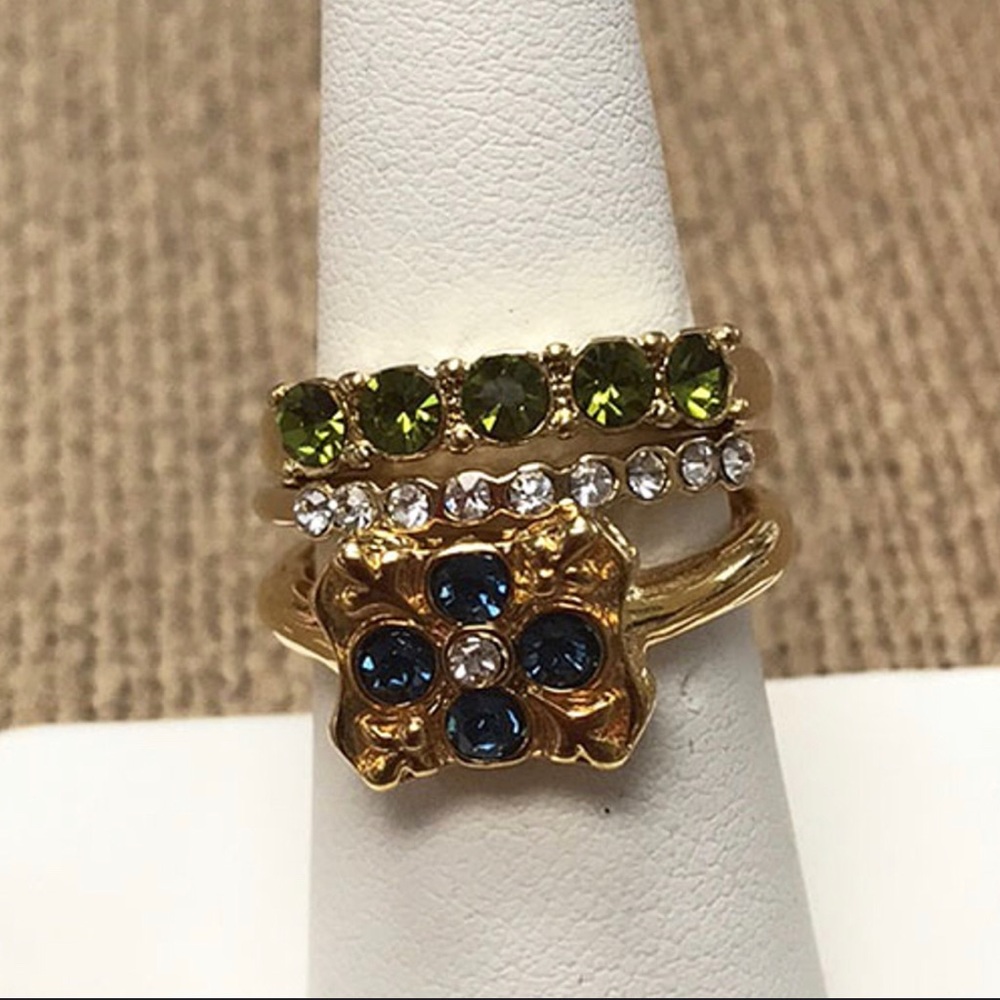 Three Stackable Jewel Crystal Rings, sz 7 , NWT